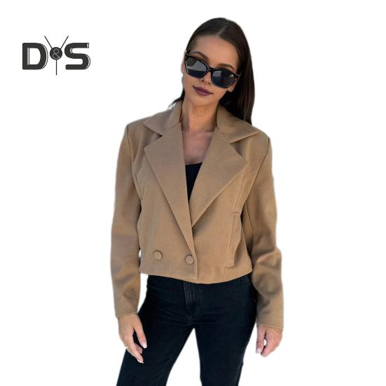 Kurtka damska na jesień i zimę w stylu angielskim, luźna, zapinana na dwa guziki, jednolity kolor, grube, długie rękawy, kołnierzyk wykładany, płaszcz dojazdowy na zewnątrz