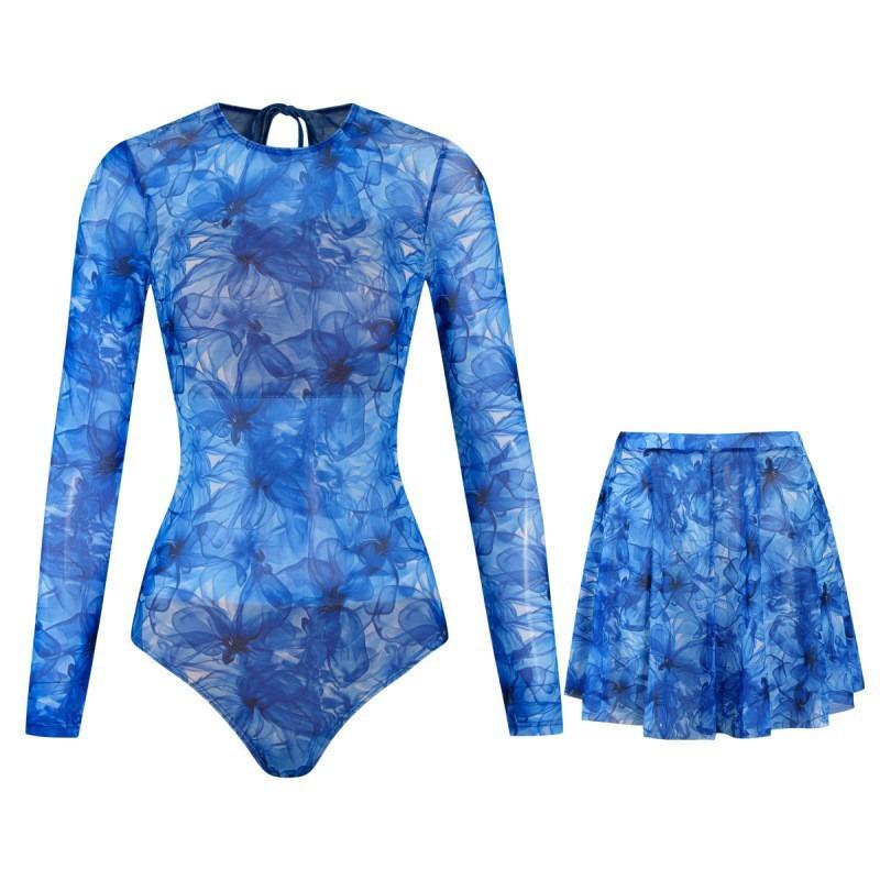 Swimsuit Women's Long Sleeve Sunscreen Swimsuit European and American Short Skirt Set Bikini