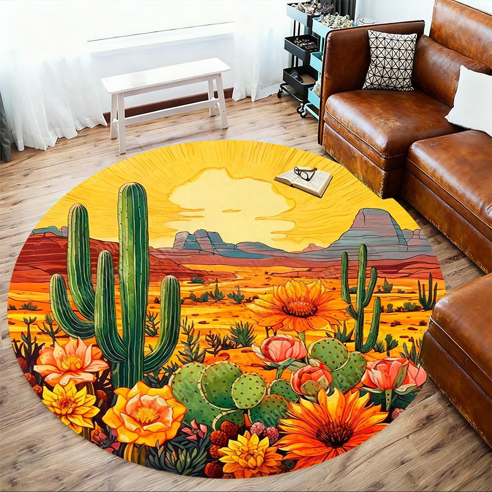 1PC cactus desert Office Round Area Rug, Under Office Chairs Bedroom Living Room Home Decor, Carpet for Office -1110165