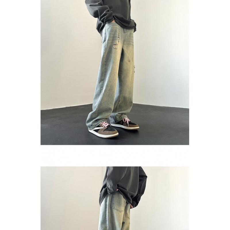 JYL Men s Straight Jeans Trendy Vintage Zipper Mid-Waist Ins Street Denim L бездна