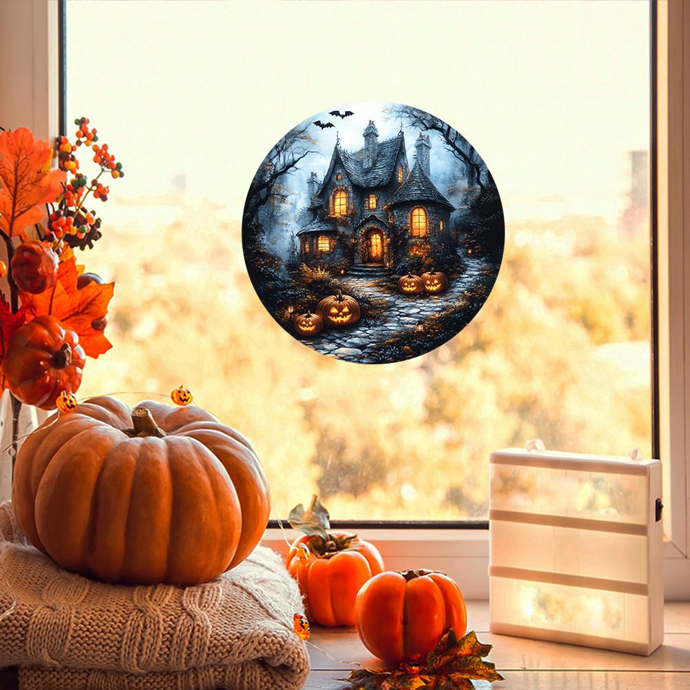 Castle Pumpkin Halloween Bat Uv Static Adhesive Free Home Stickers Decoration
