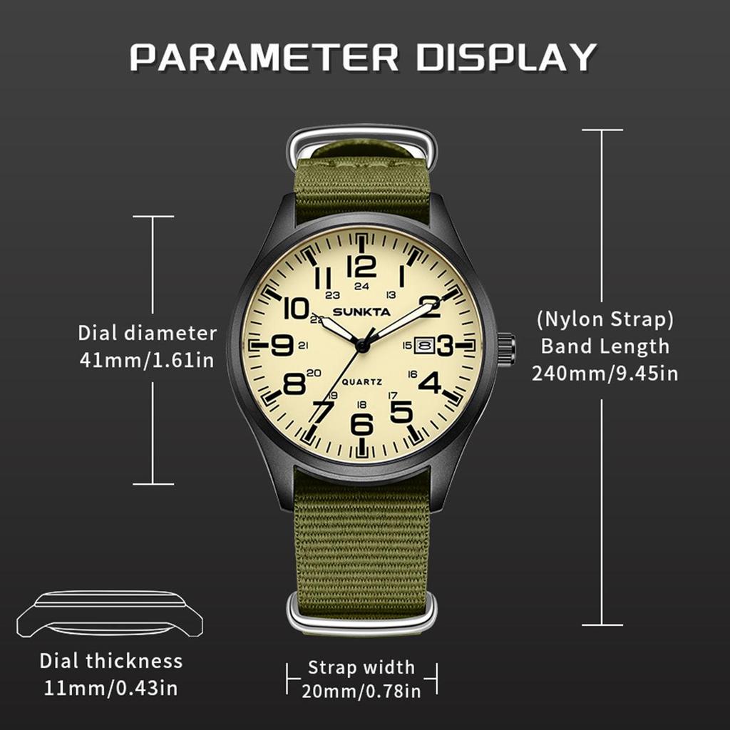 Sunkta Fashion Luminous Men Watches Casual Military Nylon Strap Waterproof Arabic Numerals Men Quartz Watch