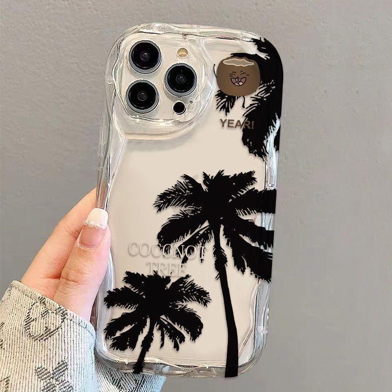 Summer Black Coconut Tree iPhone16promax for Apple 15plus Anti-drop 15 Transparent 14 Soft Creative Xs