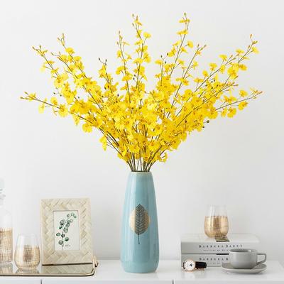 1 stk Europeisk Landlig Gul Kunstig Danseorkidé Silkeblomst Falsk Dekorasjonsblomst