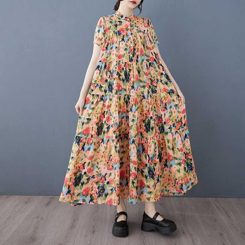 2025 Summer New Women Loose Large Size Fashion Printing Slim Long Big Swing Skirt