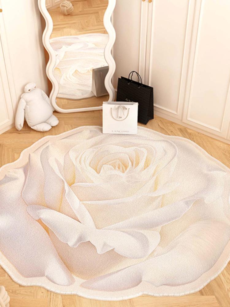 Französische Stil Wohnzimmer Dekoration Blumen Teppich Leichter Luxus Spiegel Bodenmatte Mädchenhafter Teppich für Schlafzimmer Zuhause Unregelmäßige Form Teppich