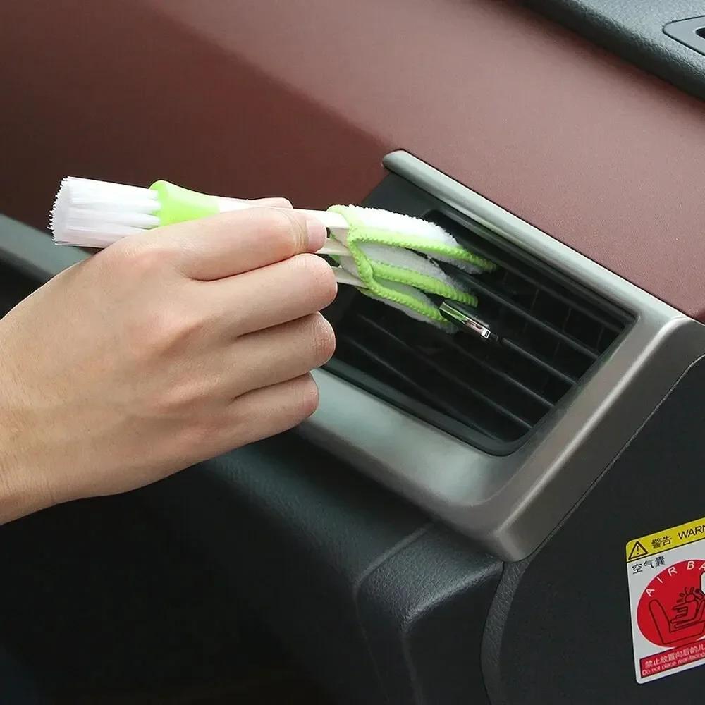 2-in-1 Car Vent Cleaner Brush - Removable Microfiber Cover for AC Vents Keyboard Electronics Home Car Detailing