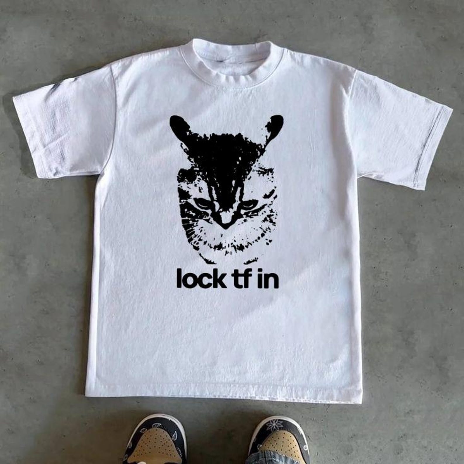 Lock TF In Cat Shirt, Funny Grumpy Cat T-Shirt, Irony Streetwear Graphic Tee, Oversized gym Workout Top, meme Fitness Pump Cover S