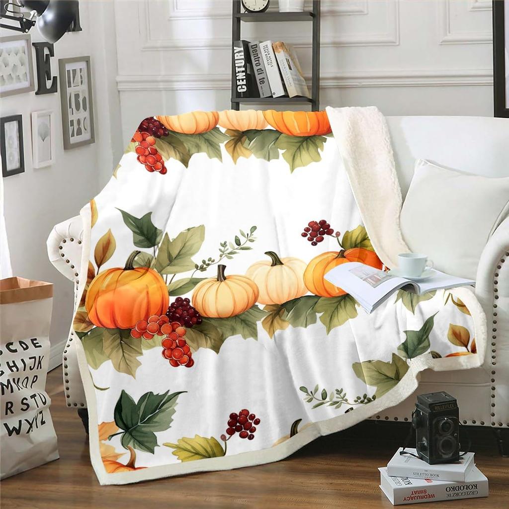 Boys Thanksgiving Gnome Throw Blanket Fall Maple Leaf Flannel Blanket,Pumpkin Farm Harvest Fleece Blanket Rustic Farmhouse Decor