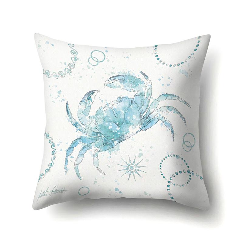 Polyester Pillowcase Peach Leather Velvet Cushion Cover Marine Life Seahorse Octopus Printed Pillow Bedside Cushion Cover