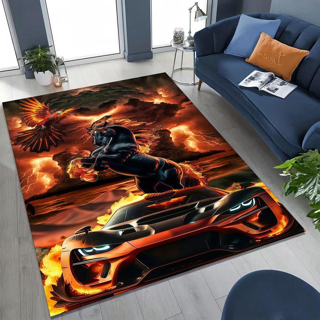 Alfombra Decorativa para Habitación, Sala de Estar, Sofá, Hogar, Felpudo, Alfombrilla de Piso Grande Antideslizante, Concepto Futuro Coche Deportivo Bicicleta de Carreras Motocicleta
