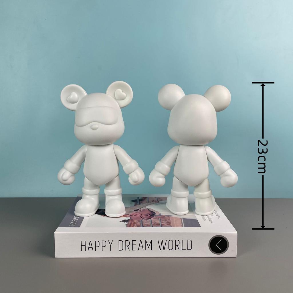 DIY Paint Fluid Rabbit Figure Handmade Pigment Doll Toy White Vinyl Bear Figurine Sculpture House Decoration Table Accessories