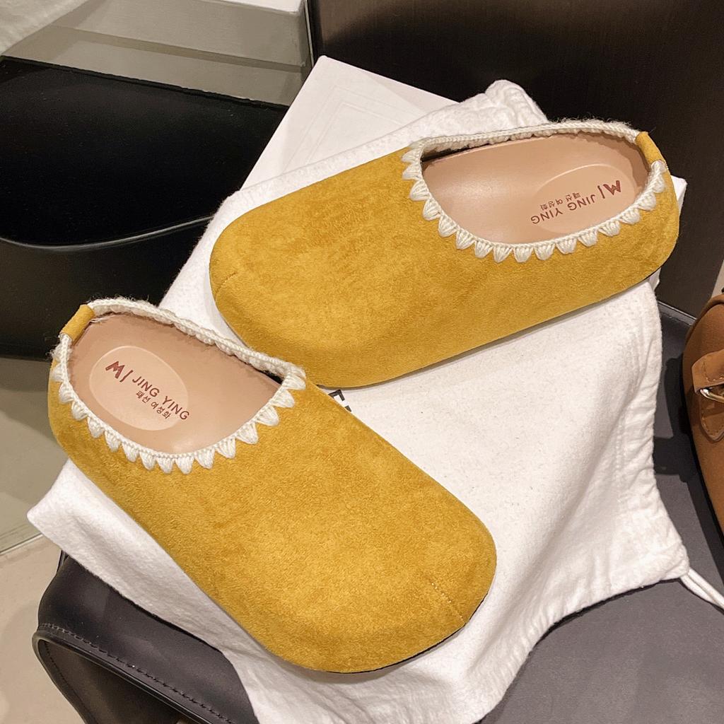 Fashion thick-soled heightening fluffy slippers for women's outer wear 2025 autumn and winter new Baotou casual Birken warm Baotou drag