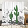 Cactus Shower Curtain Bathroom With Black White Western Decoration, Green Cactus Bathroom Shower Curtain With Hook,