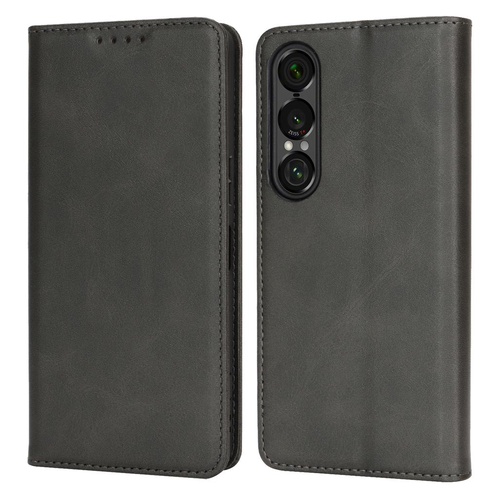For Sony Xperia 1 VII Case PU Leather Calf Textured Magnetic Closing Smart Phone Cover