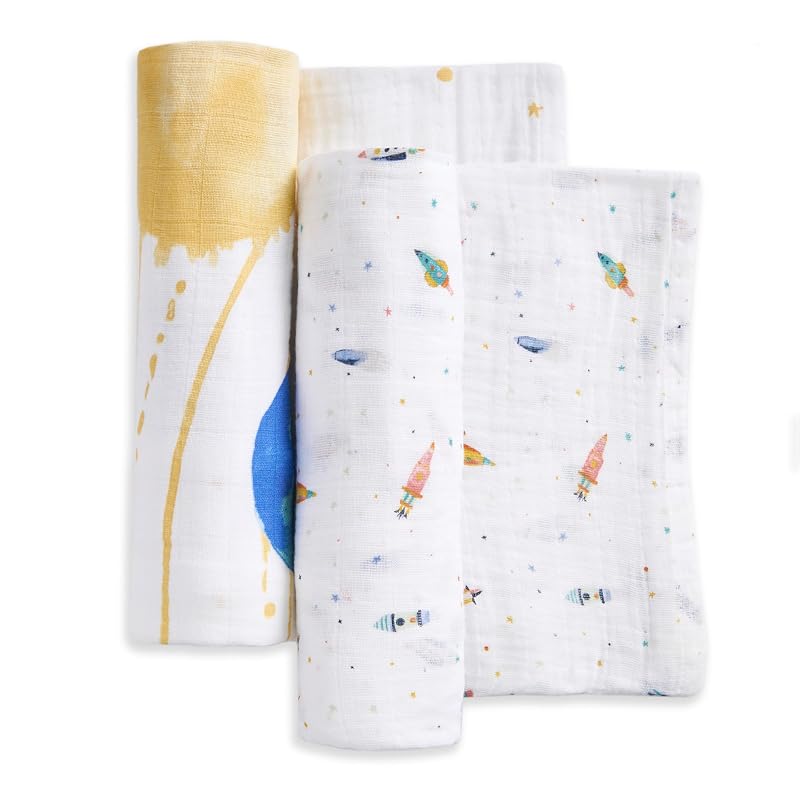 aden+anais Swaddle Space Organic 2-Piece Set for Newborns, 120cm x 120cm, Cotton Muslin (SWADABASWO20013)