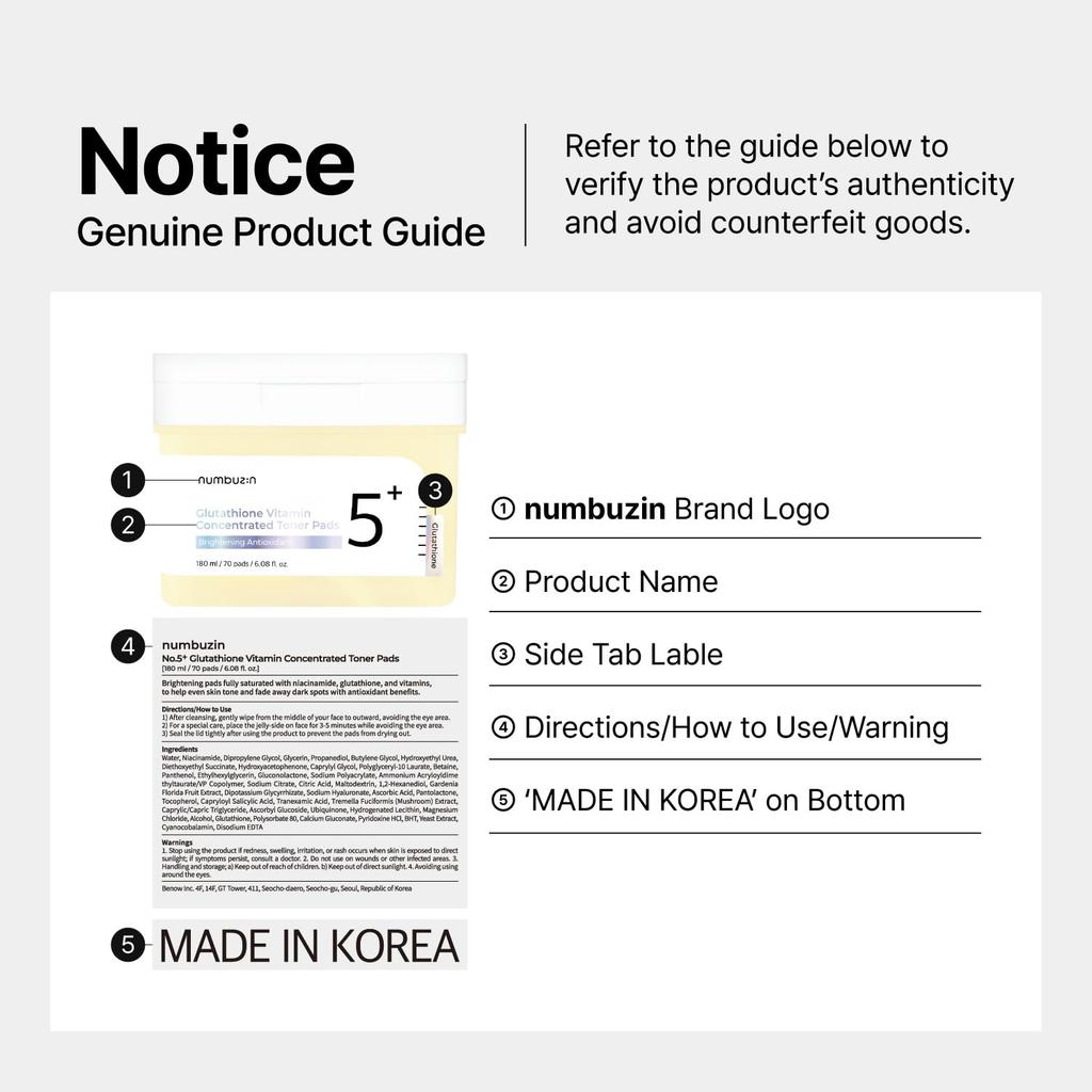 numbuzin No.5+ Vitamin-Niacinamide Concentrated Pad 70P