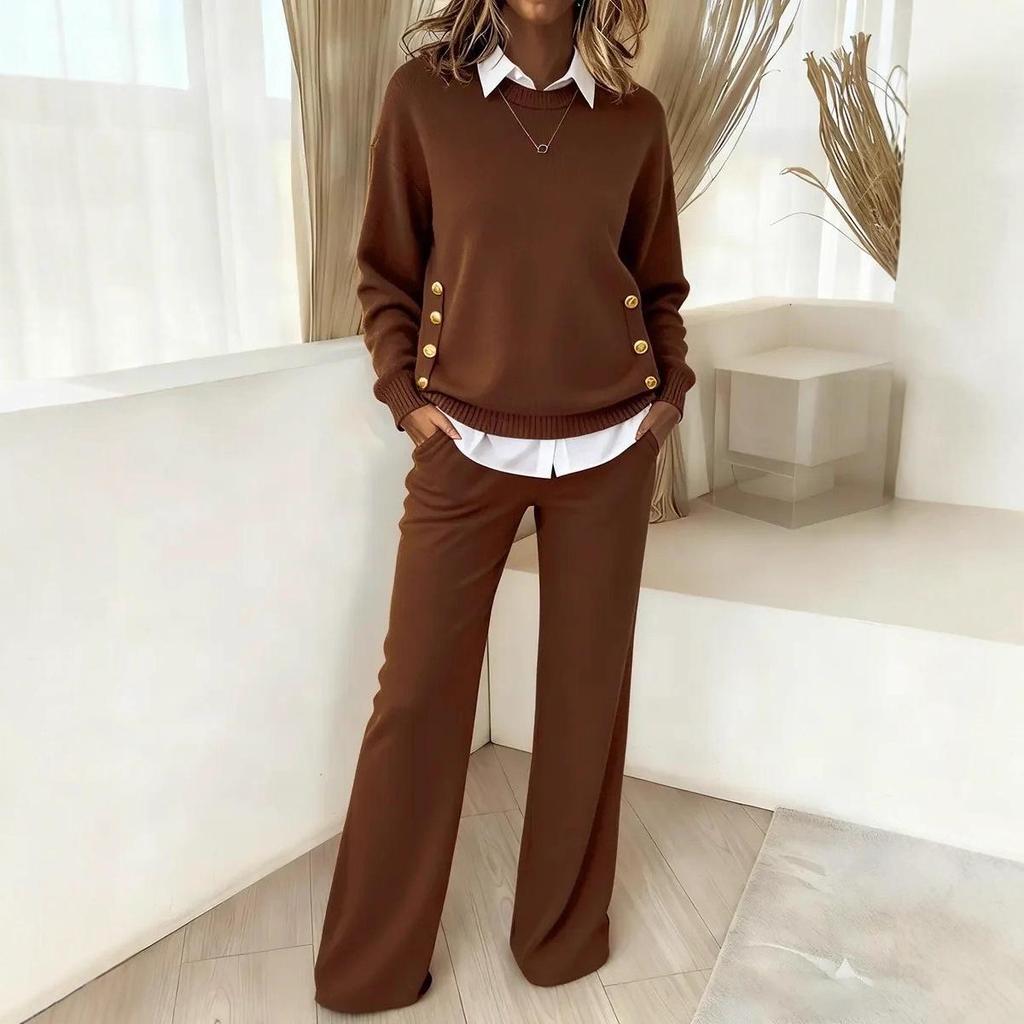 2025 Fashion Button Decor Fake Two-Piece Set - Europe & America Style