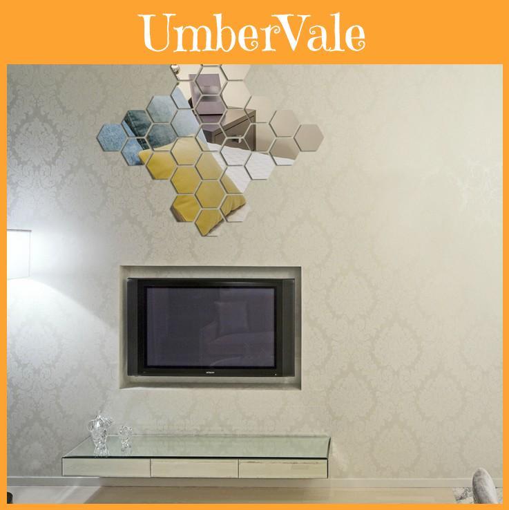 Vibrant Red Hexagon Acrylic 3d Mirrored Wall Decals Self-adhesive Home Decorations