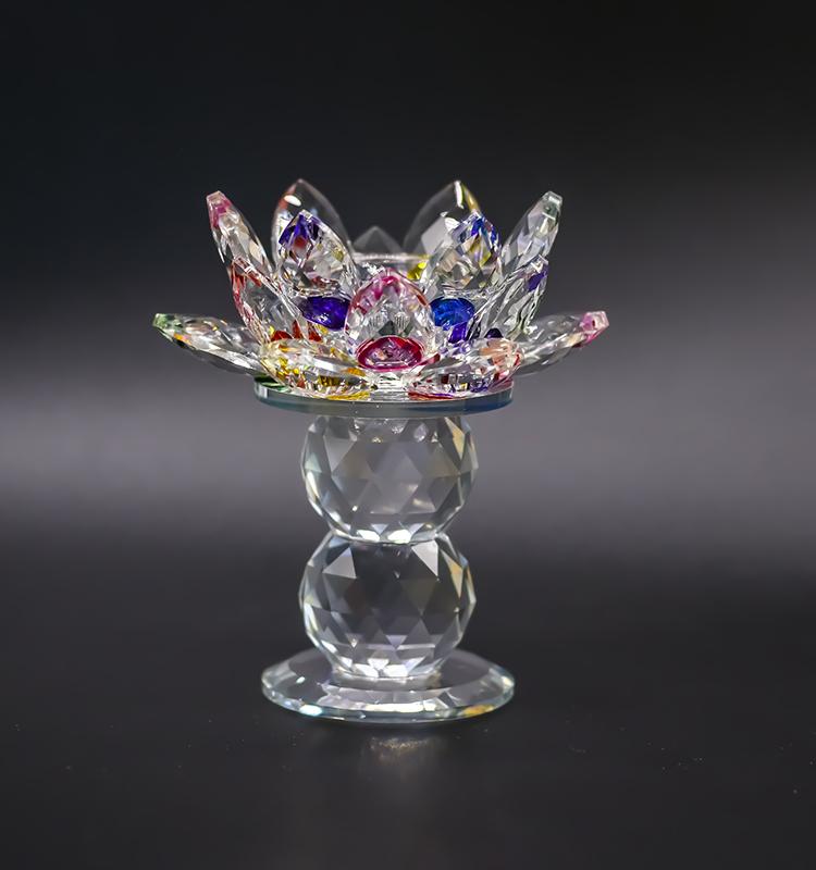 Seven-Color Lotus Crystal Glass Candle Holder for Buddhist Offering Table