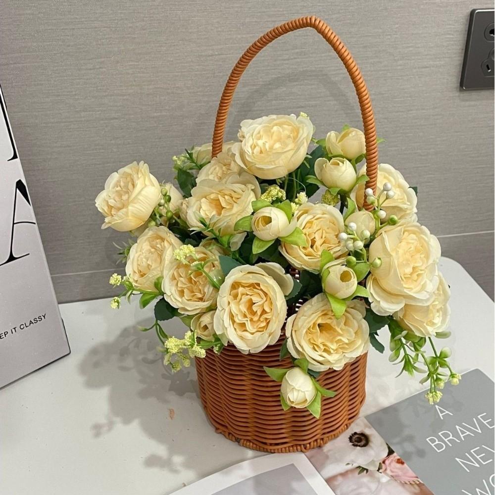 Long Stem Artificial Flowers Faux Silk Bridal Bouquet Vintage Fake Roses Home Wedding Bridal