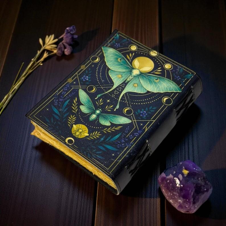 Handmade Leather Journal – Vintage Celestial Moth Notebook – Antique Lock Diary for Writing, Sketching, Gifts & Personal Journaling