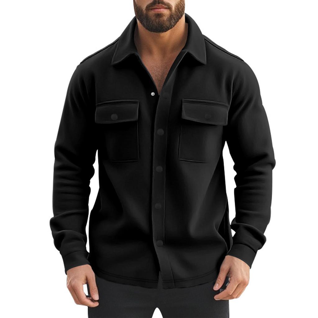 Men Cargo Vintage Jacket Lapel Long-sleeved Shirt Men's Multi-pocket Fleece Coat With Buttons