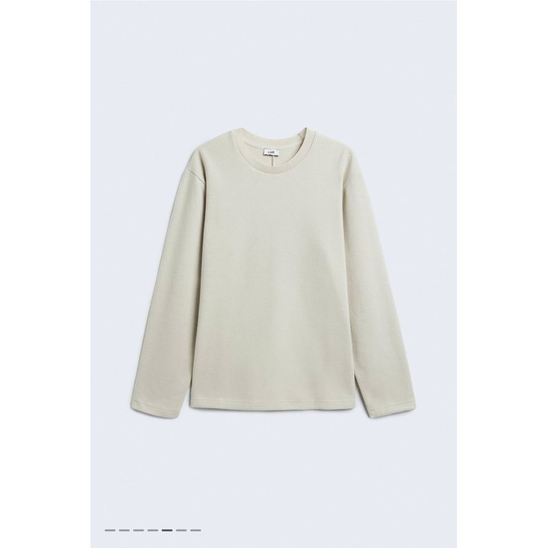 

Лаймовый смесовый хлопок Вязаный материал рубчатый вырез горловины Свободный Длинные рукава осенний спортивный Свитшот Cream L