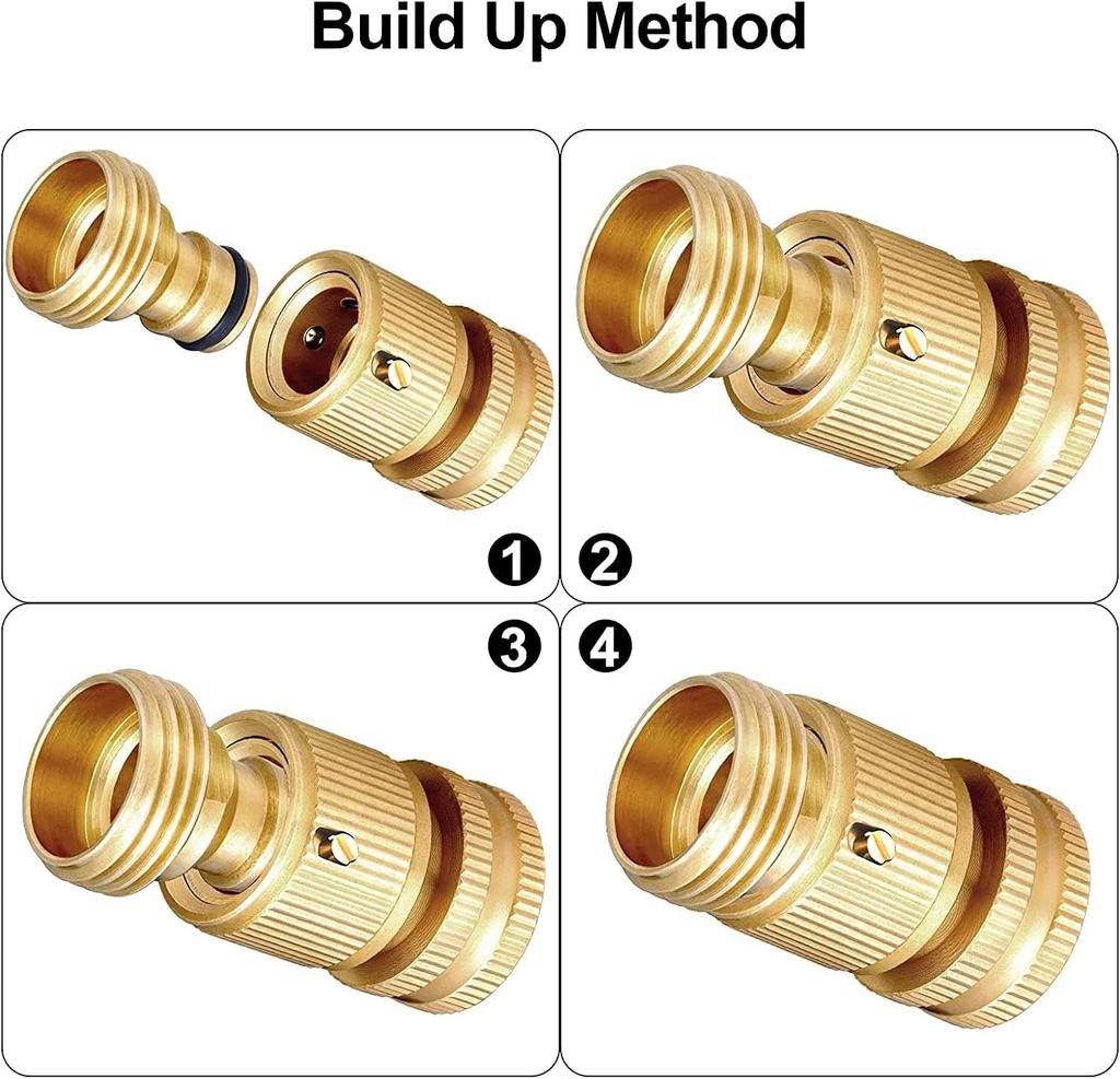 5 Sets of Brass 3/4 Inch GHT Threaded Garden Water Pipe Quick Connectors (including 10 Spare Rubber Parts) Gold