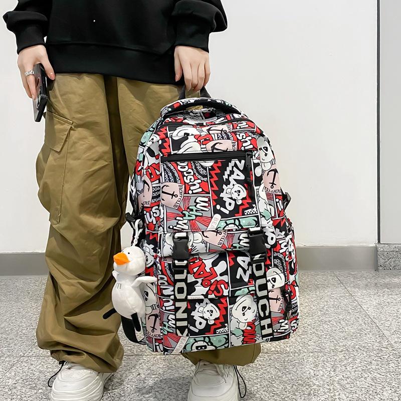 Student schoolbag, junior high school student, high school simple backpack, new printing trend backpack, men's ins large capacity
