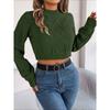 Autumn/Winter Casual Solid-Colour Cable-Knit Long-Sleeved Pullover with Cropped Hem for Women