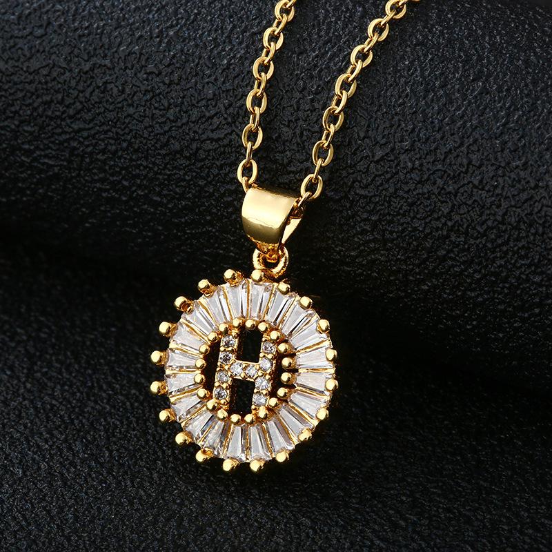 Xiyin Multicolor Zircon Copper Clavicle Chain Necklace with 26 Initial Pendants for Women