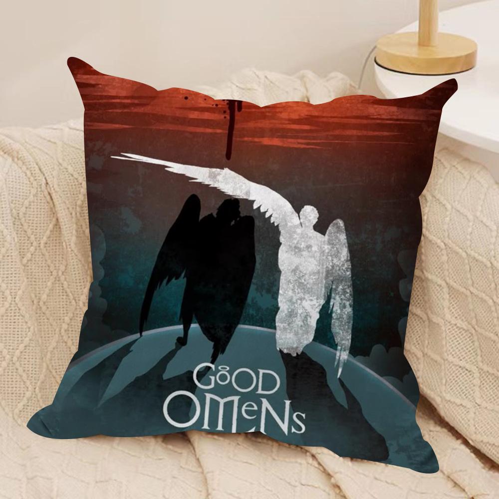 Tv GGood Omens Cushion Cover Silky Short Plush DoubleSided Printed Pillow Case for Sofa All Seasons Home Decor Gift