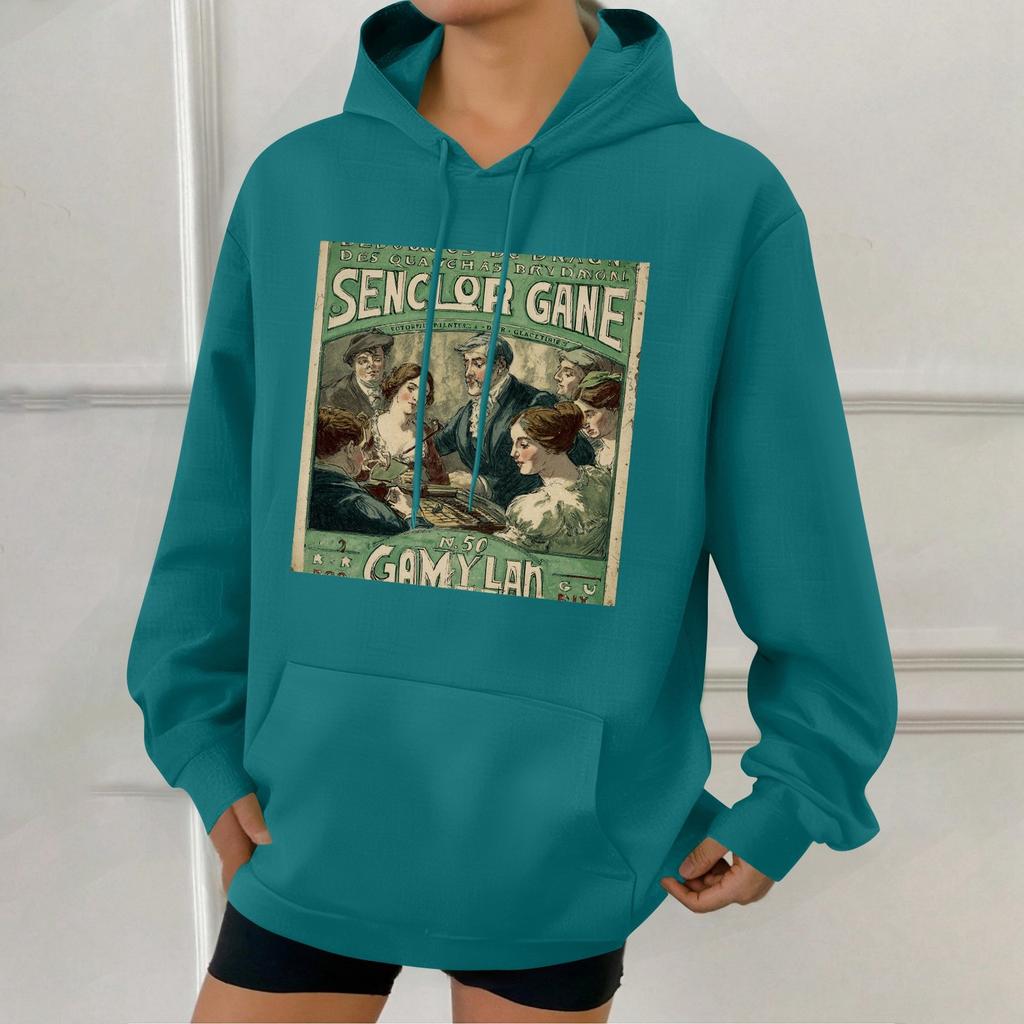 Women's Fashion Retro Printed Casual Hooded Sweatshirt With Pockets