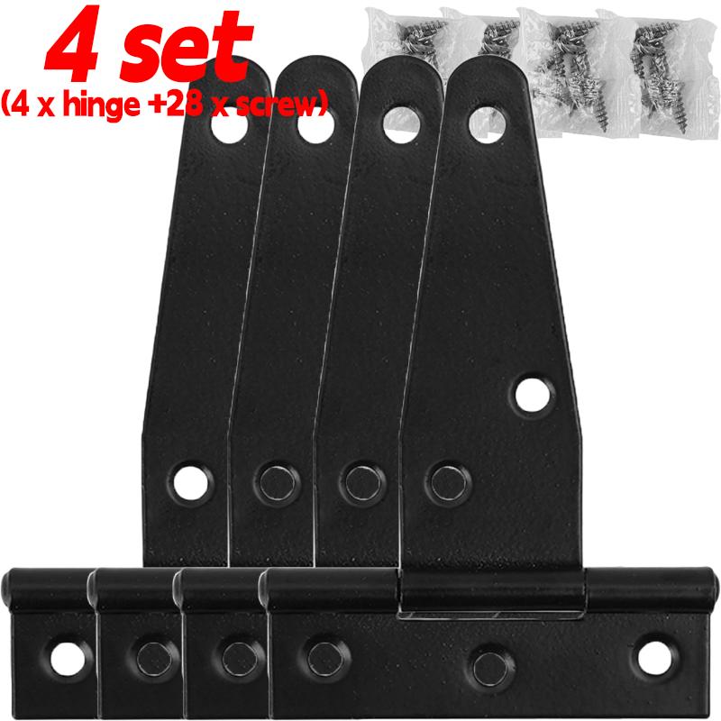 1/6set Steel T Shape Hinge Iron Triangle Hinge Rustproof Heavy Duty Furniture Hardware Black Home Door Gate Cabinet Hinges