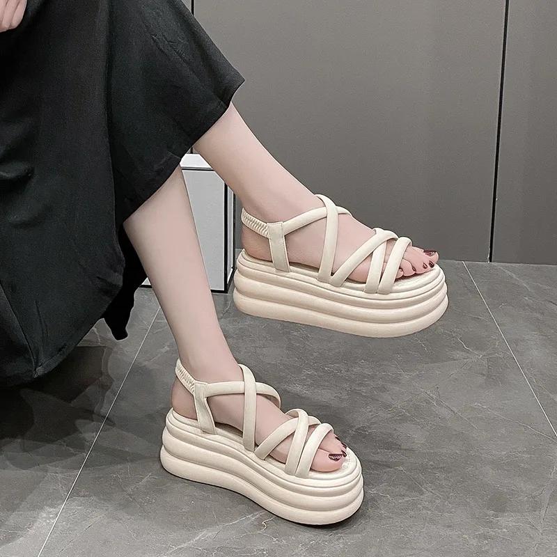 Fashion 7.5CM 2024 Cross Strap Wedge Heel Sandals Woman Summer Chunky Platform Slingbacks Women Slippers Thick Bottom Slides Flip Flops