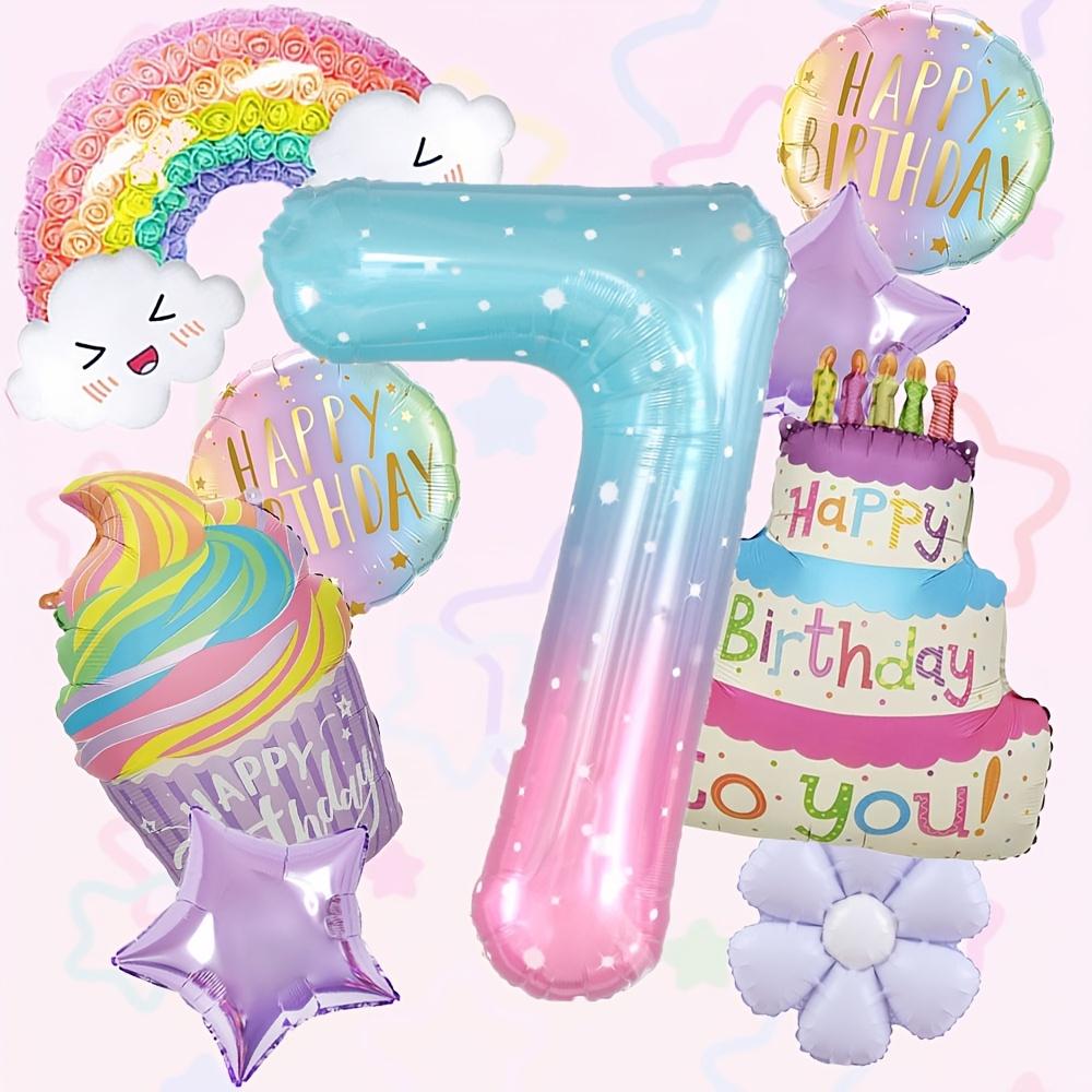 9Pcs Colorful Theme Happy Birthday Cake Rainbow Aluminum Film Balloon 1-9 Birthday Party Decoration Balloon Set Bbay Shower Gift