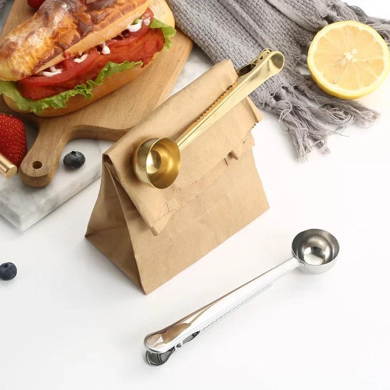 2026 New Stainless Steel Coffee Scoop with Clip, Multi-Function Spoon Bag Sealing Clip for Coffee Beans and Tea Leaves