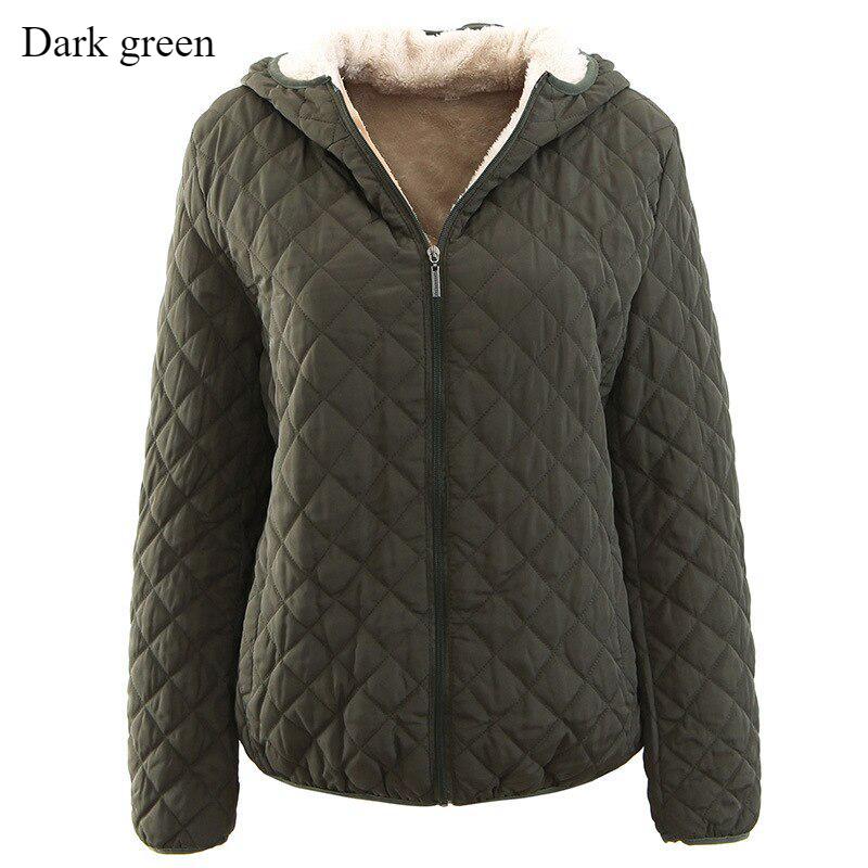 Fashion Solid Color Top Slim Coat Lamb Wool Hooded Close Thick Warm Cotton-padded Jacket Women's Plus-size Casual