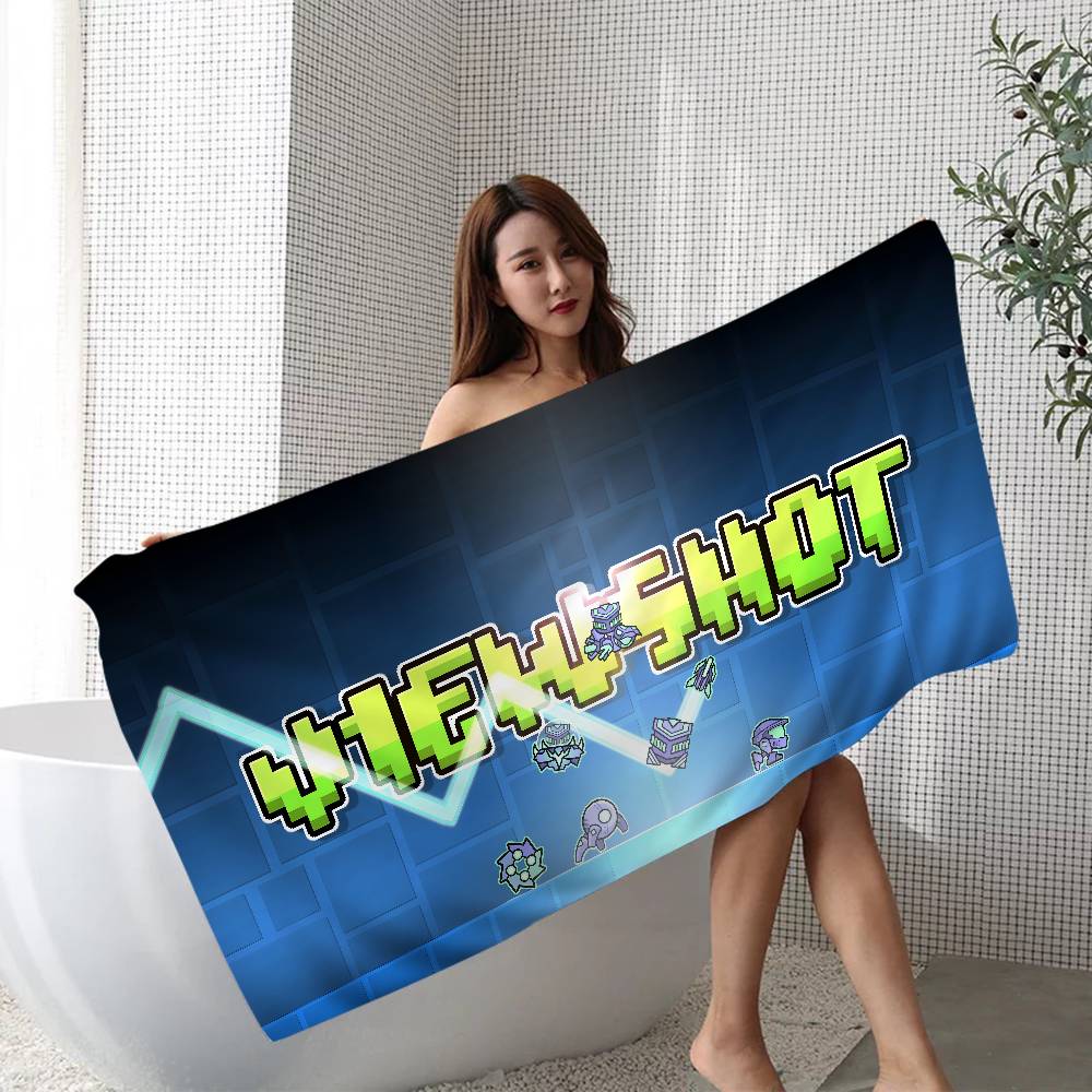 G-Geometry-Dash Hyper-Rhythmic-Neon Beach Towel Colorful Bath Towels for Girl Quick Dry Custom Sand Free Beach Yoga Spa Gym Pool