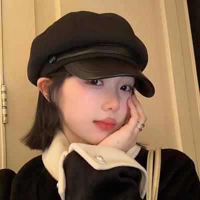 Black High-end Octagonal Beret Female Autumn and Winter Casual Painter Hat Showing Face Ducktongue Newsboy Hat