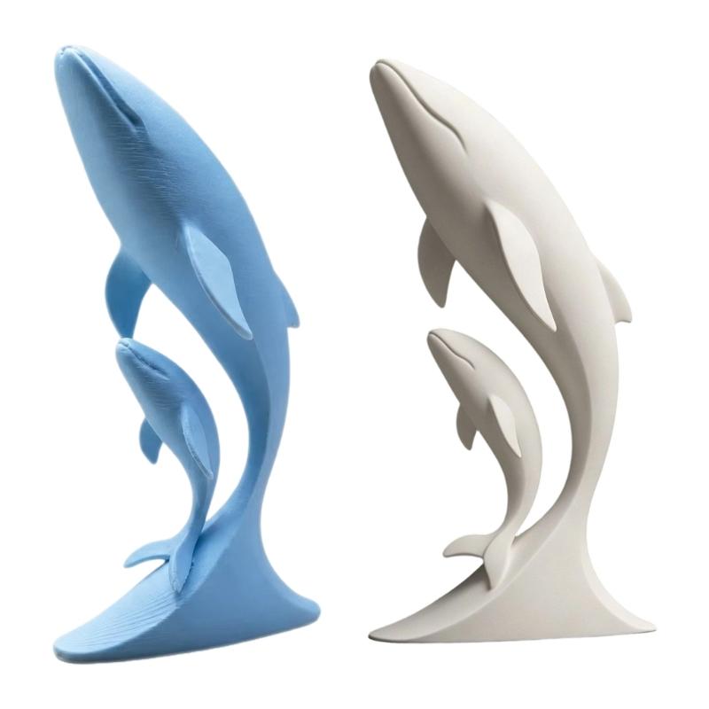Office Desk Whale Figure Accent, Mother Whale and Calf Sculpture for Shelf Display Entryway Cabinet and Home Ocean Accent