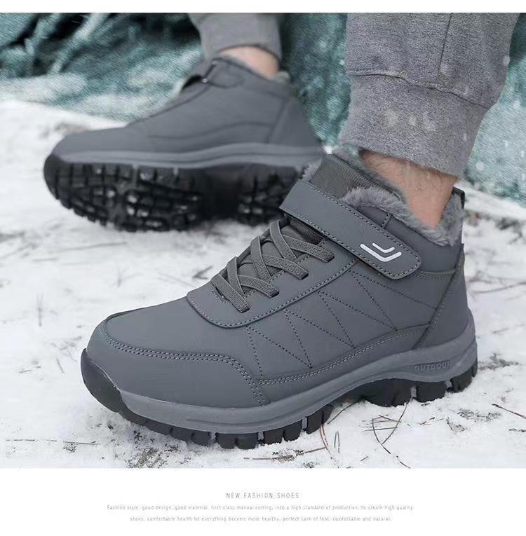 Cizme de iarnă pentru bărbați: Pantofi de mers și drumeție antiderapanți, căptușiți cu fleece, pentru persoane de vârstă mijlocie și în vârstă, cu talpă groasă.