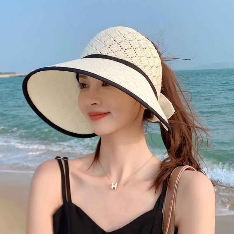 Summer Outing Sun Protection Hat With Large Brim And Bow For Women