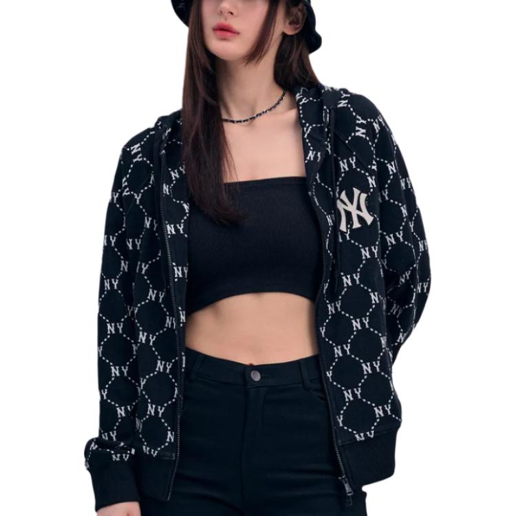 MLB SS24 New York Yankees Diamond Print Hooded Zip Jacket Unisex Jackets Black 3ATRM0341-50BKS