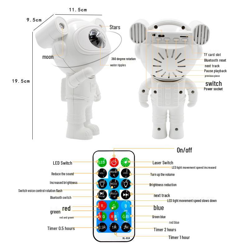 Cosmic Astronaut Bluetooth Projector: Starry Sky, Aurora, and Cloud Night Light for a Romantic Bedroom Atmosphere