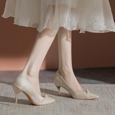 French Bar Mitzvah High Heels New Niche Versatile Bridesmaid Shoes Pearl Fine Heel Bride with Wedding Shoes