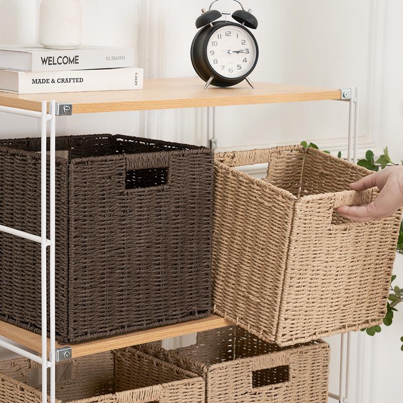 Foldable Large Capacity Imitation Wicker Rattan Storage Basket & Toy Organizer