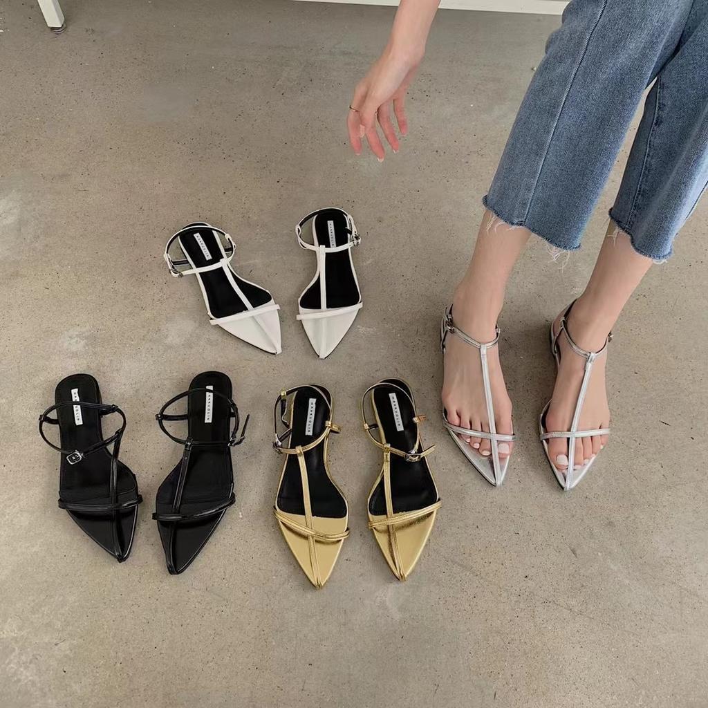 Summer Black Brand Women Sandal Fashion Narrow Band Ladies Elegant Dress Gladiator Shoes Pointed Toe Outdoor Slide