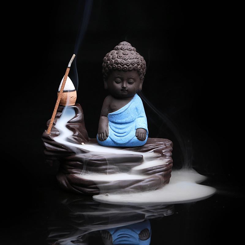 1pc,Creative Home Decor The Little Monk Censer Backflow Incense Burner Purple Clay Stick Incense Holder(Without Incense)